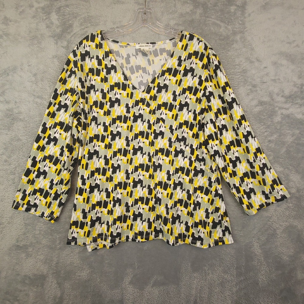 Express Shirt Womens Top Blouse Pullover V Neck 3/4 Sleeve Printed Multi L